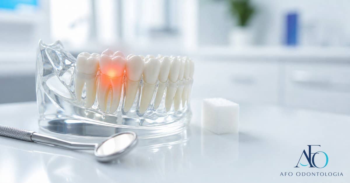Modelo dental com dente sensivel ao doce e espelho odontologico em Tabao da Serra