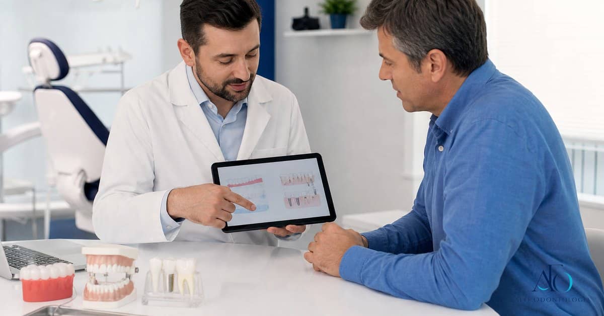 Dentista explicando especialidades odontologicas em consulta em Taboao da Serra