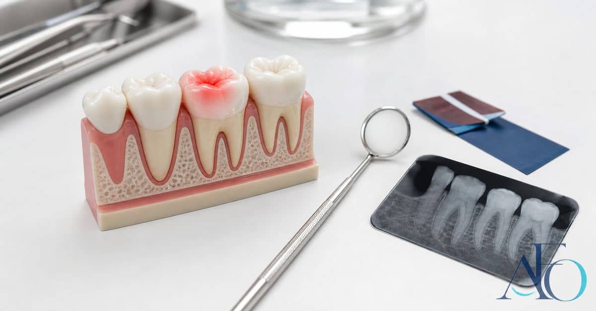 Pessoa mordendo com desconforto no dente, ilustrando dor ao mastigar e avaliação odontológica em Taboão da Serra