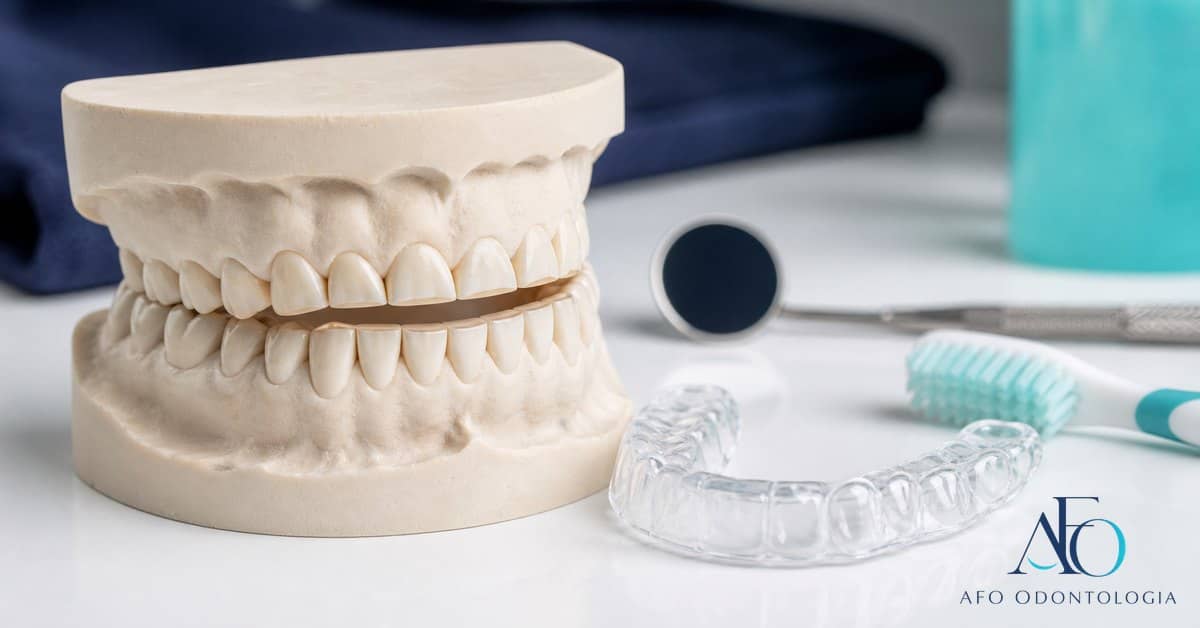 Modelo dental com dentes desgastados para diagnostico odontologico em Tabao da Serra