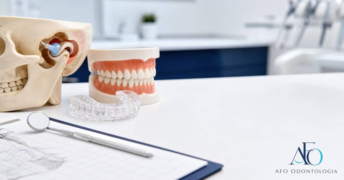 Modelo de articulacao temporomandibular e placa dental para DTM em Tabao da Serra