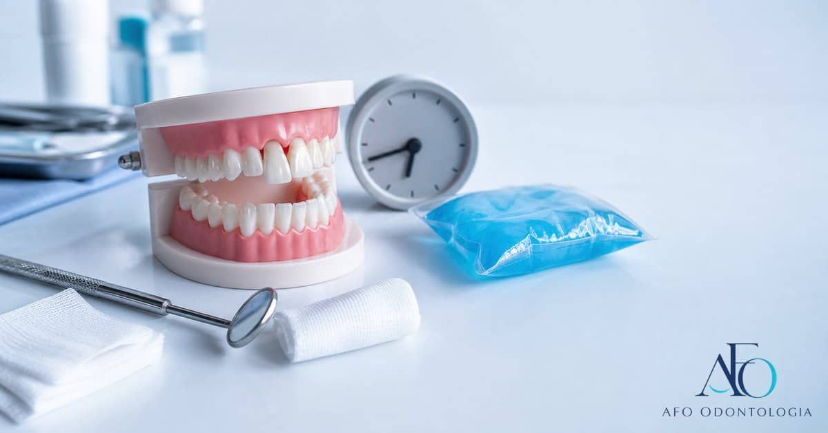 Modelo dental com dente deslocado apos pancada e compressa fria em Tabao da Serra