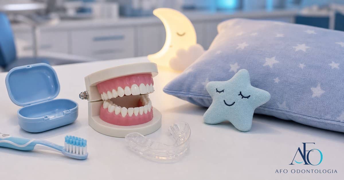 Modelo dental infantil com placa transparente para bruxismo infantil em Tabao da Serra