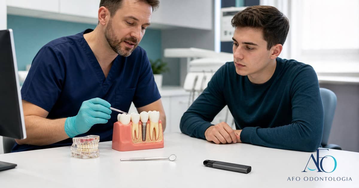 Vape ao lado de modelo dental mostrando riscos para gengiva e saliva em Taboão da Serra