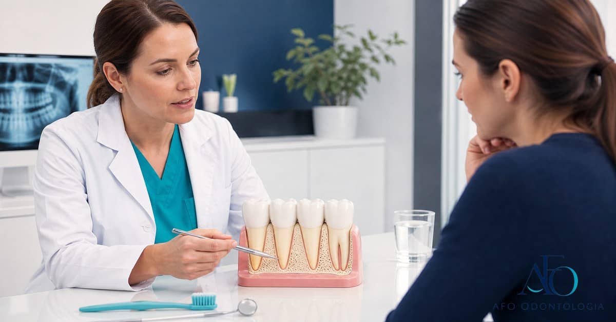 Modelo dental com gengiva retraída e dente parecendo maior em Taboão da Serra