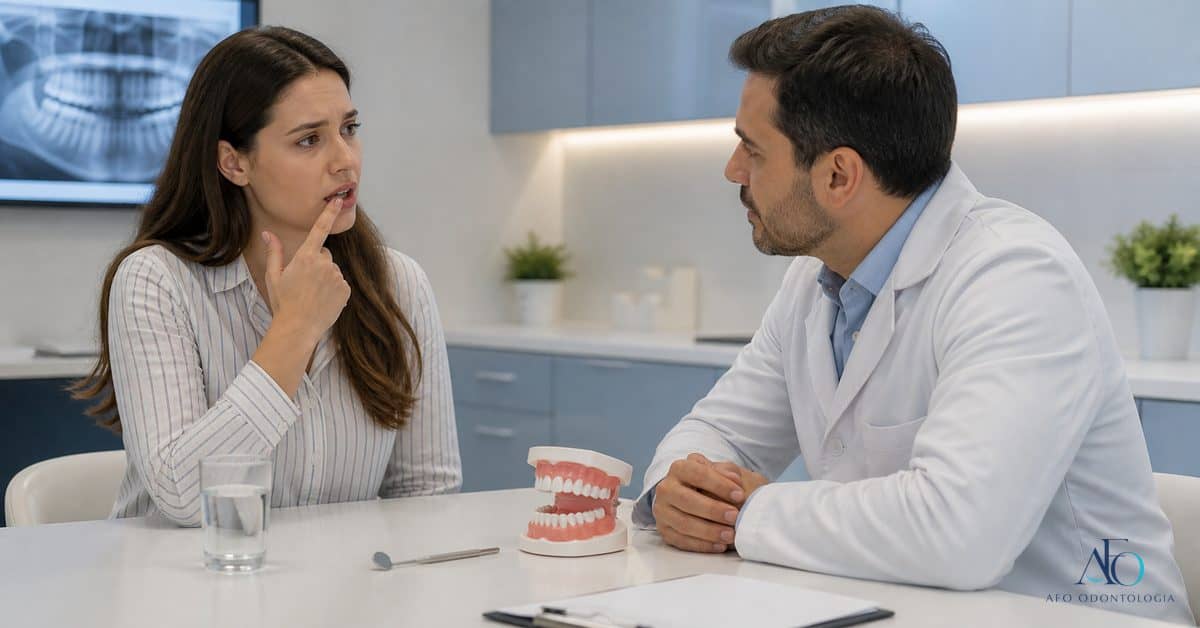 Paciente relatando saliva doce em consulta odontologica