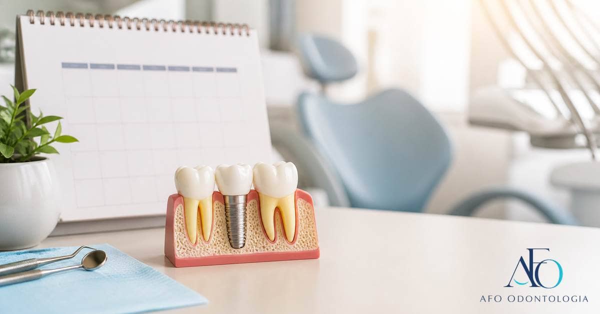 Calendário de retornos e prótese sobre implante em modelo didático