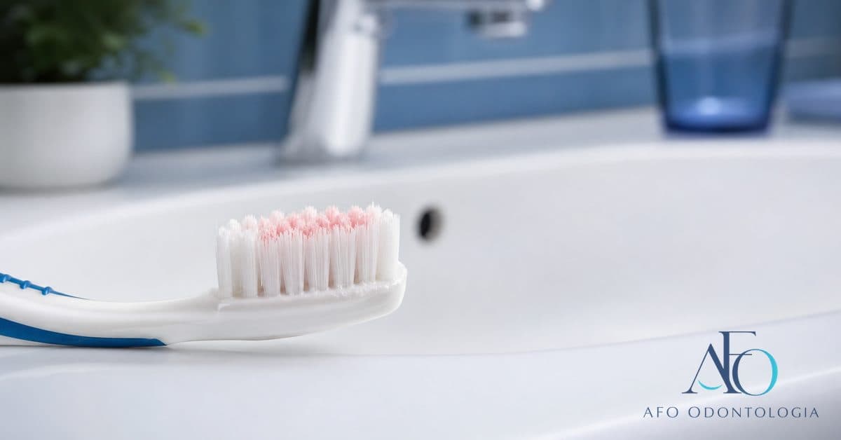 Escovação dental evidenciando sangramento na gengiva, primeiro sinal de gengivite, em Taboão da Serra
